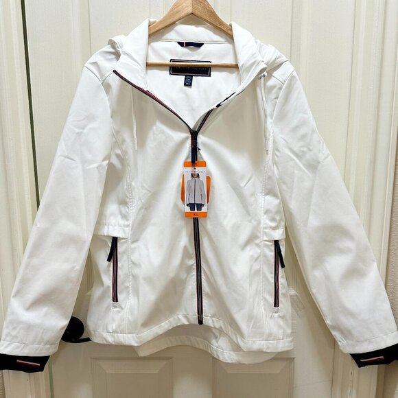 New Tommy Hilfiger Women’s Lightweight Hooded Windbreaker Jacket Size XXL White - Picture 16 of 16
